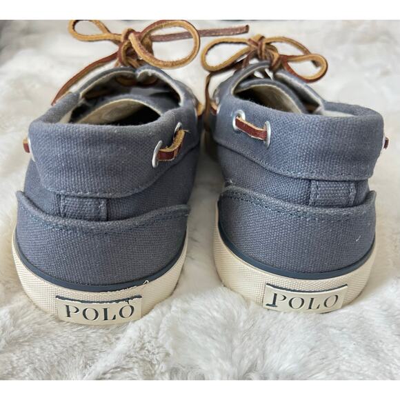 Ralph Lauren Polo Canvas SANDER Blue Slip On Boat Shoes Mens 9.5 Leather Laces - Picture 3 of 10